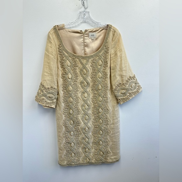Anthropologie ECI New York 100% Linen Soutache Embroidered Shift Dress Size 2 - Picture 8 of 12